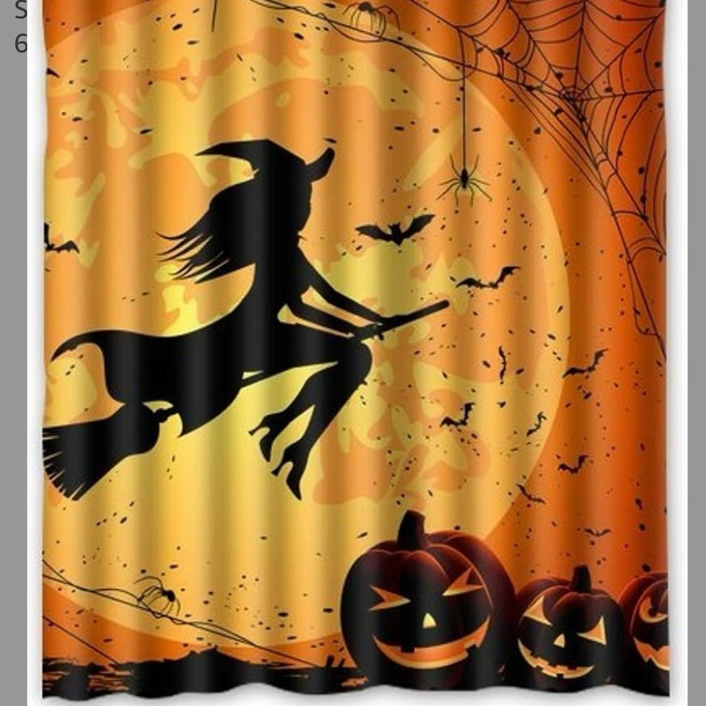 Halloween Witch Shower Curtain in Orange and Black